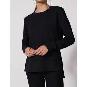 NEW MPG SPORT serene brushed side slit pullover top in black
